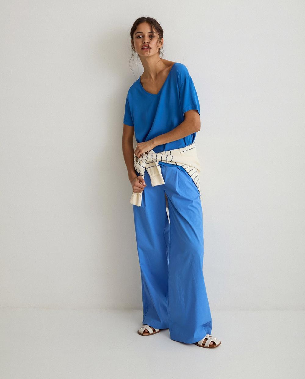 yerse Pantalones algodón wide leg azul