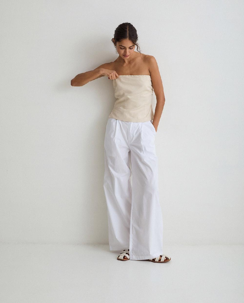 Yerse Pantalones Algodón Wide Leg Blanco