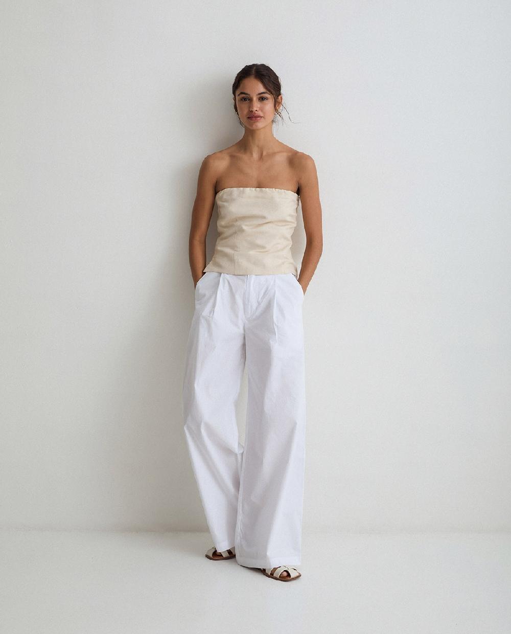 Yerse Pantalones Algodón Wide Leg Blanco