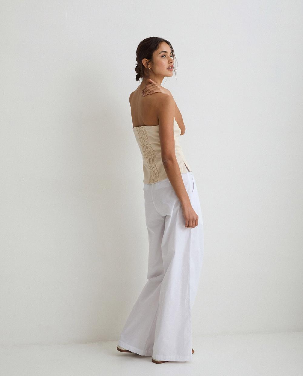 Yerse Pantalones Algodón Wide Leg Blanco