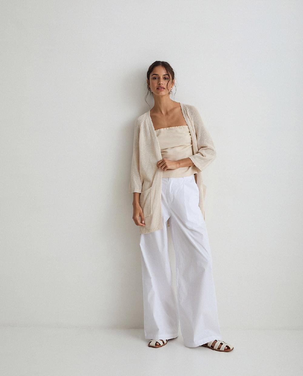 yerse Pantalones algodón wide leg blanco