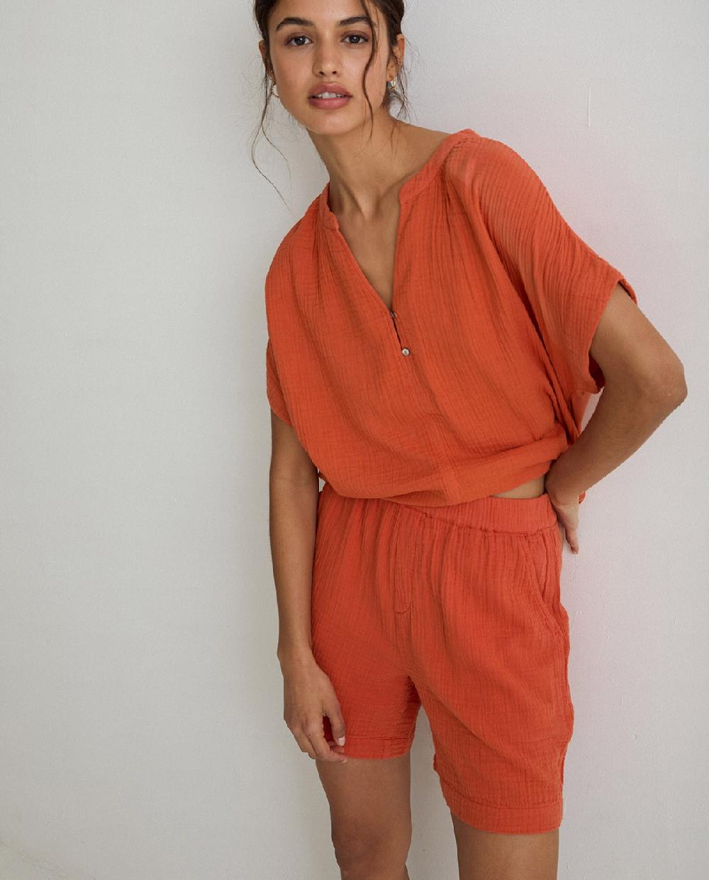 Yerse Pantalones Cortos 100% Algodón Naranja