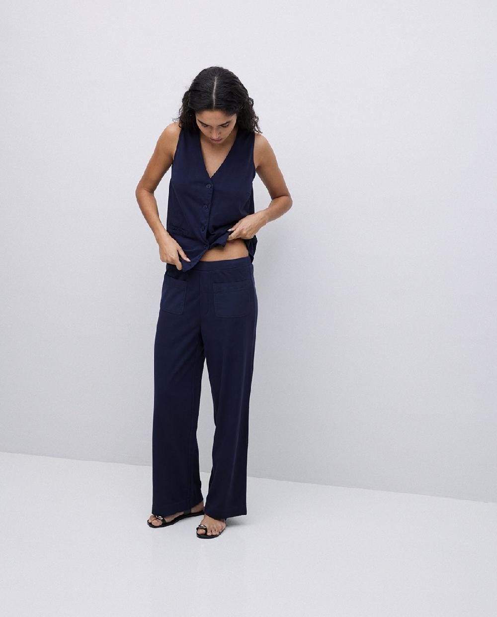 Yerse Pantalones De Punto Algodón Azul Oscuro