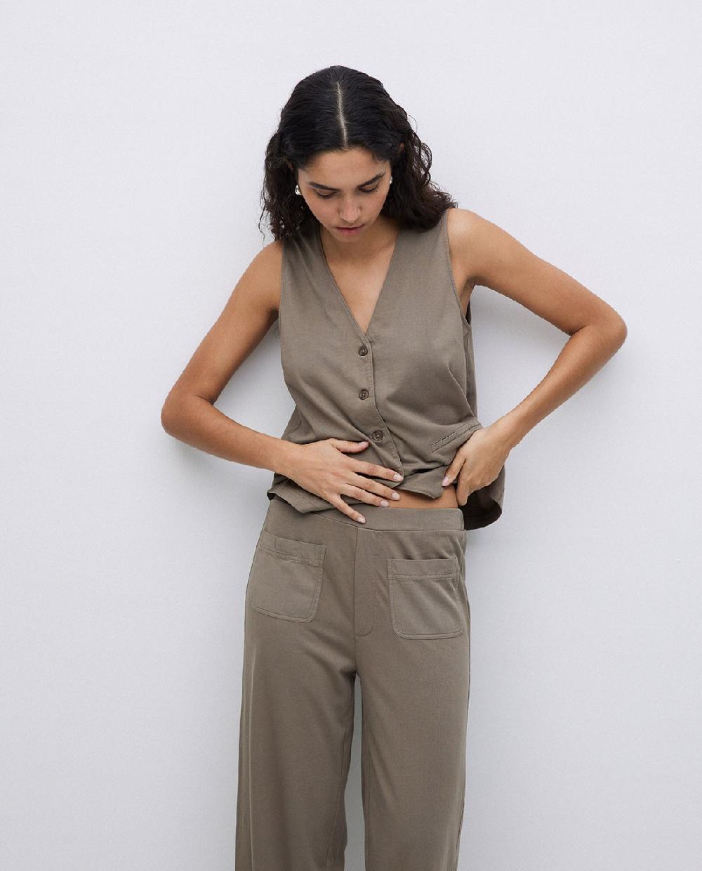 Yerse Pantalones De Punto Algodón Caqui