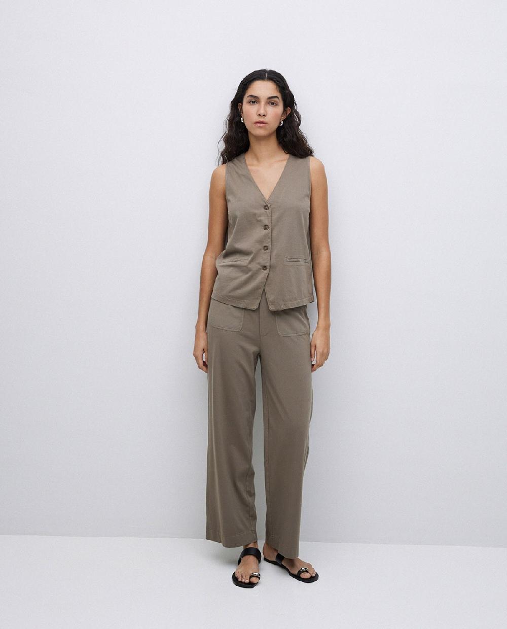 yerse Pantalones de punto algodón caqui