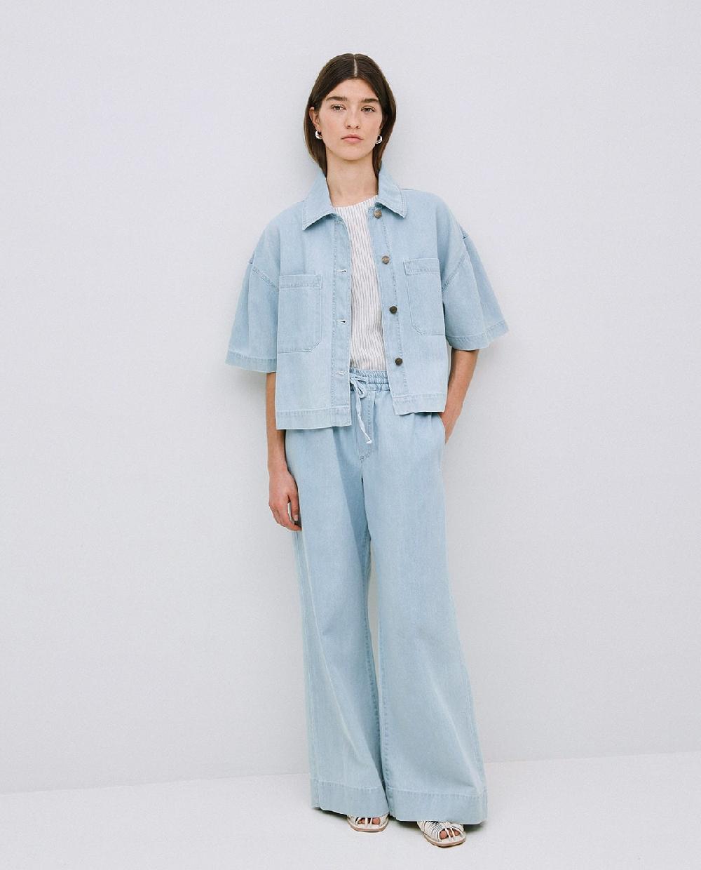 yerse Pantalones palazzo denim azul