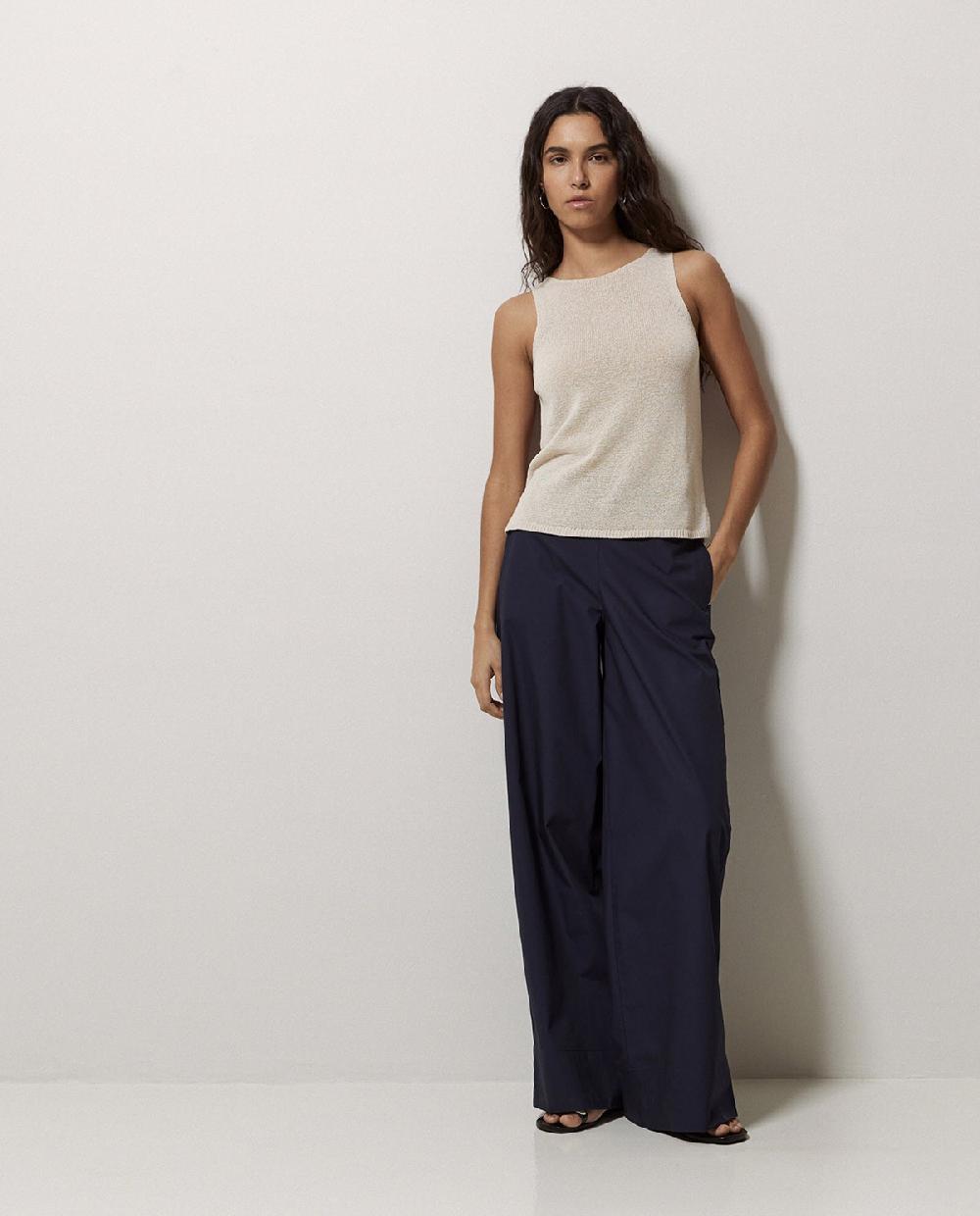 Yerse Pantalones Popelín Wide Leg Azul Oscuro