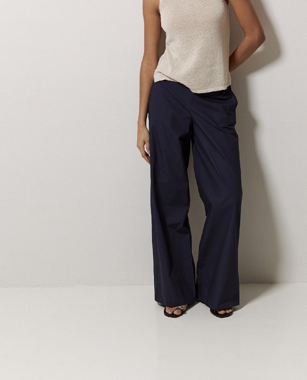 Yerse Pantalones Popelín Wide Leg Azul Oscuro