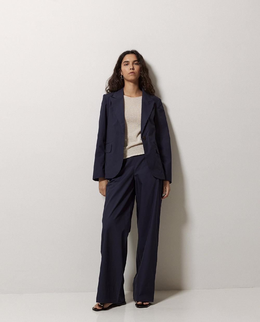 yerse Pantalones popelín wide leg azul oscuro