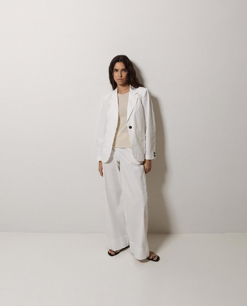 Yerse Pantalones Popelín Wide Leg Blanco