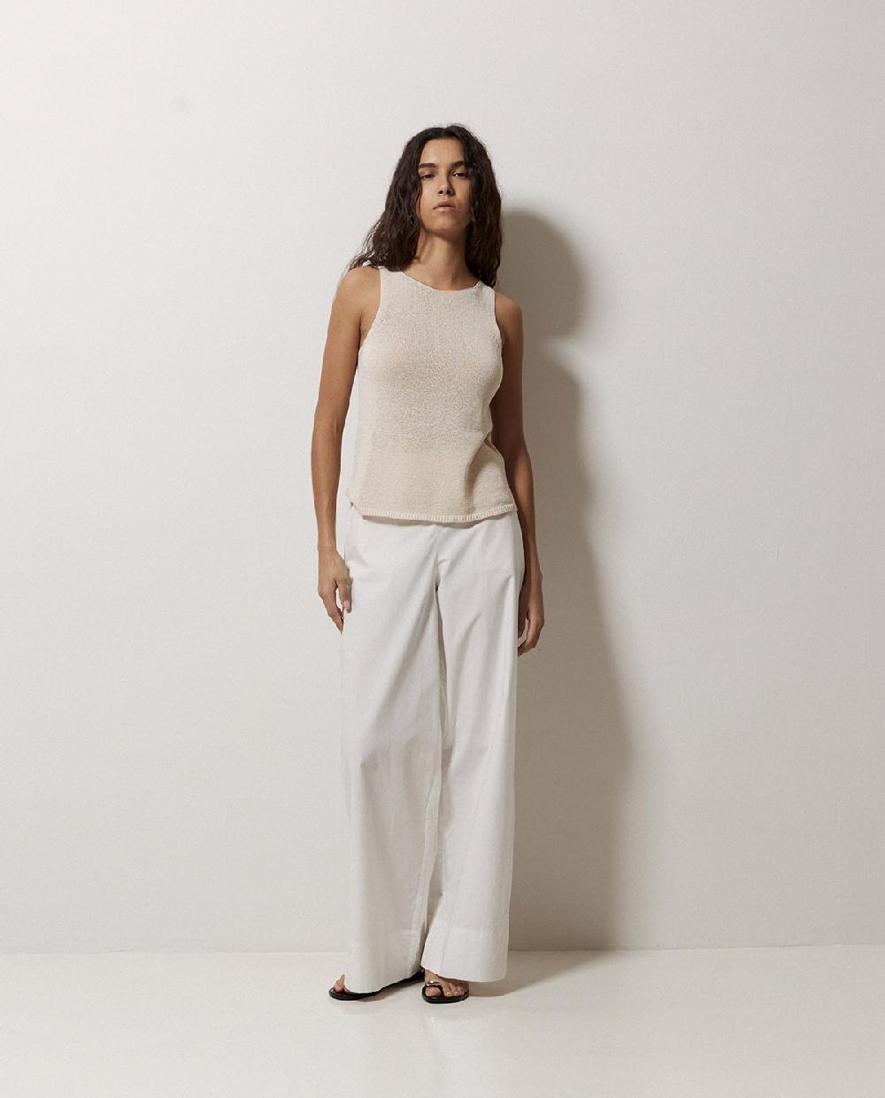 Yerse Pantalones Popelín Wide Leg Blanco