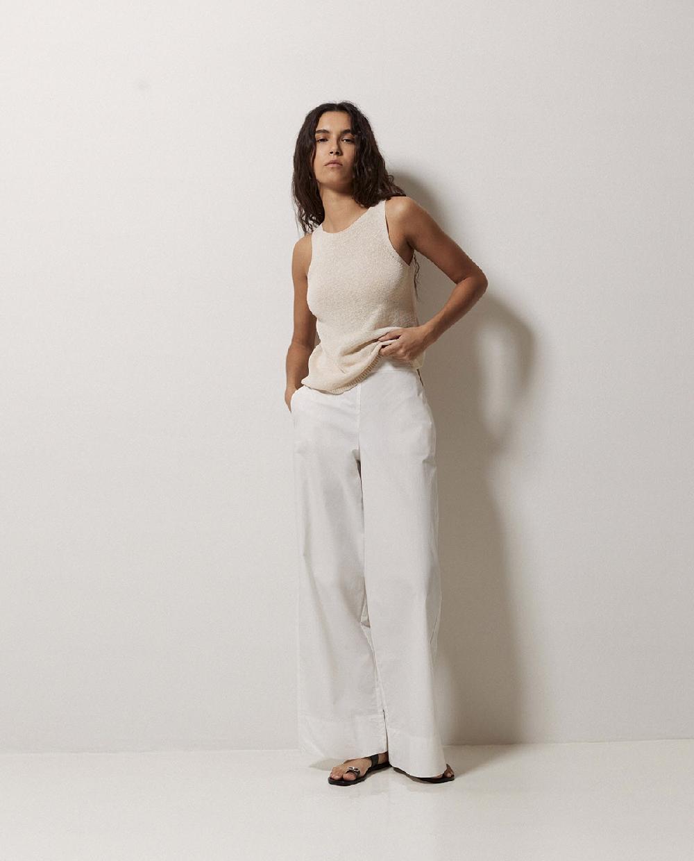 Yerse Pantalones Popelín Wide Leg Blanco