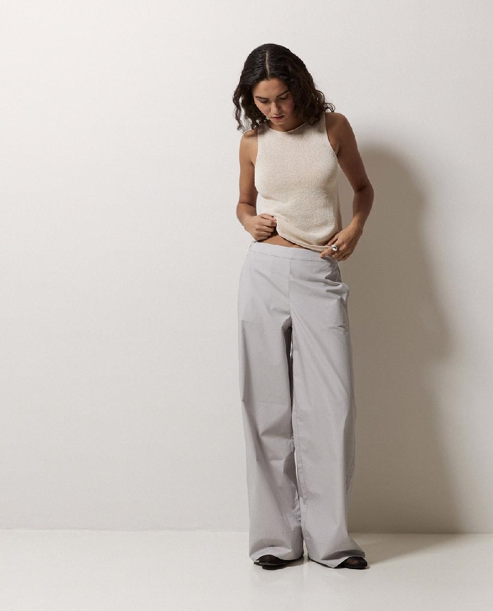 Yerse Pantalones Popelín Wide Leg Gris