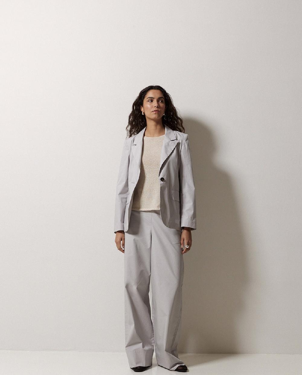 Yerse Pantalones Popelín Wide Leg Gris