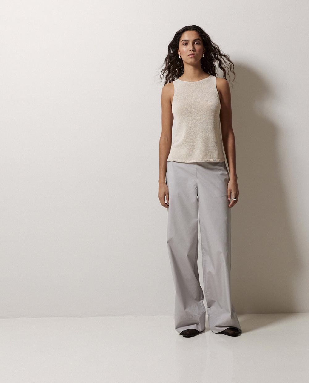 yerse Pantalones popelín wide leg gris