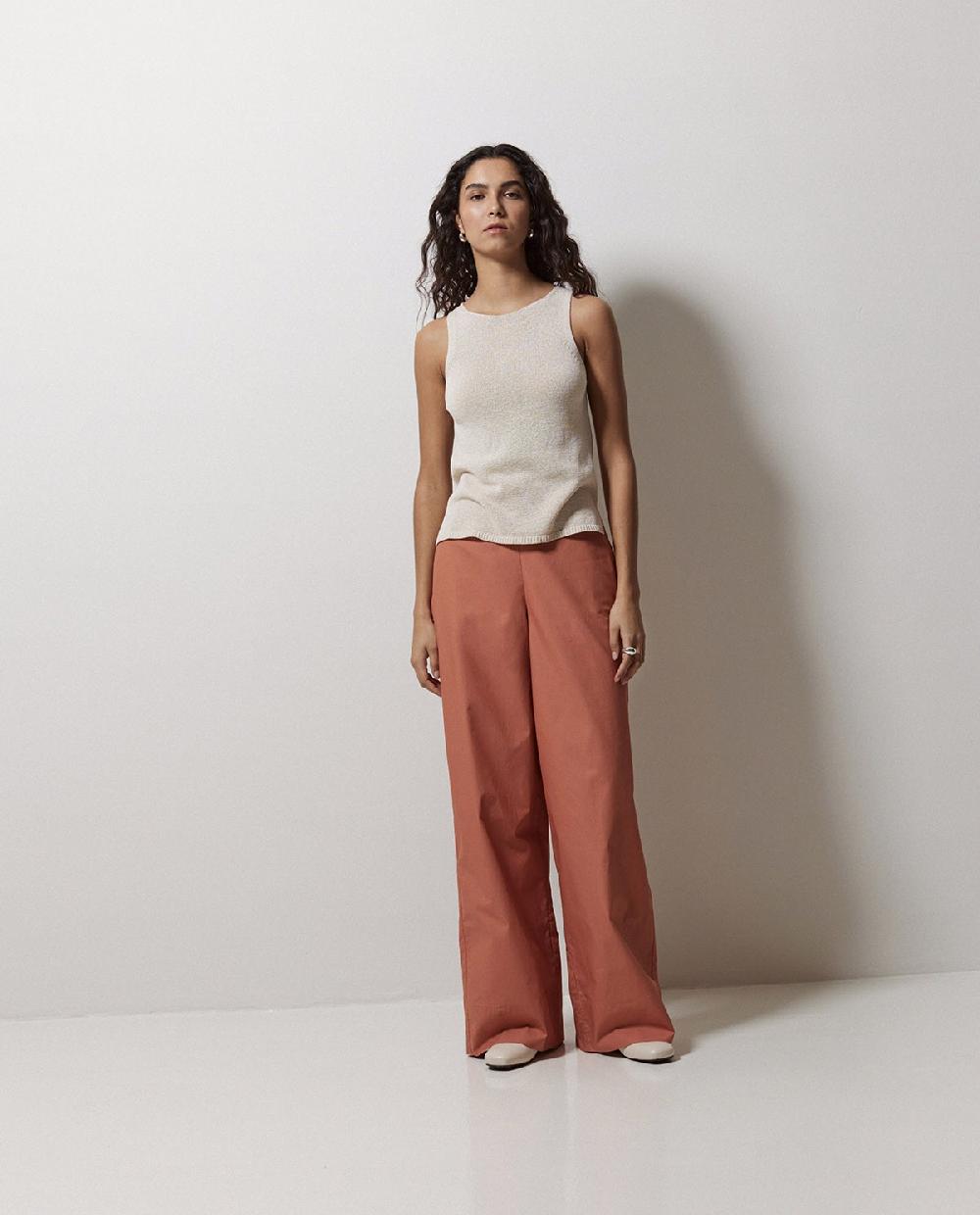 Yerse Pantalones Popelín Wide Leg Terracota