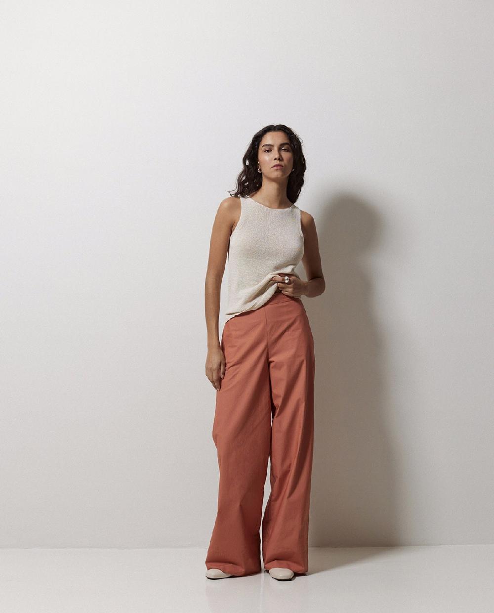 Yerse Pantalones Popelín Wide Leg Terracota