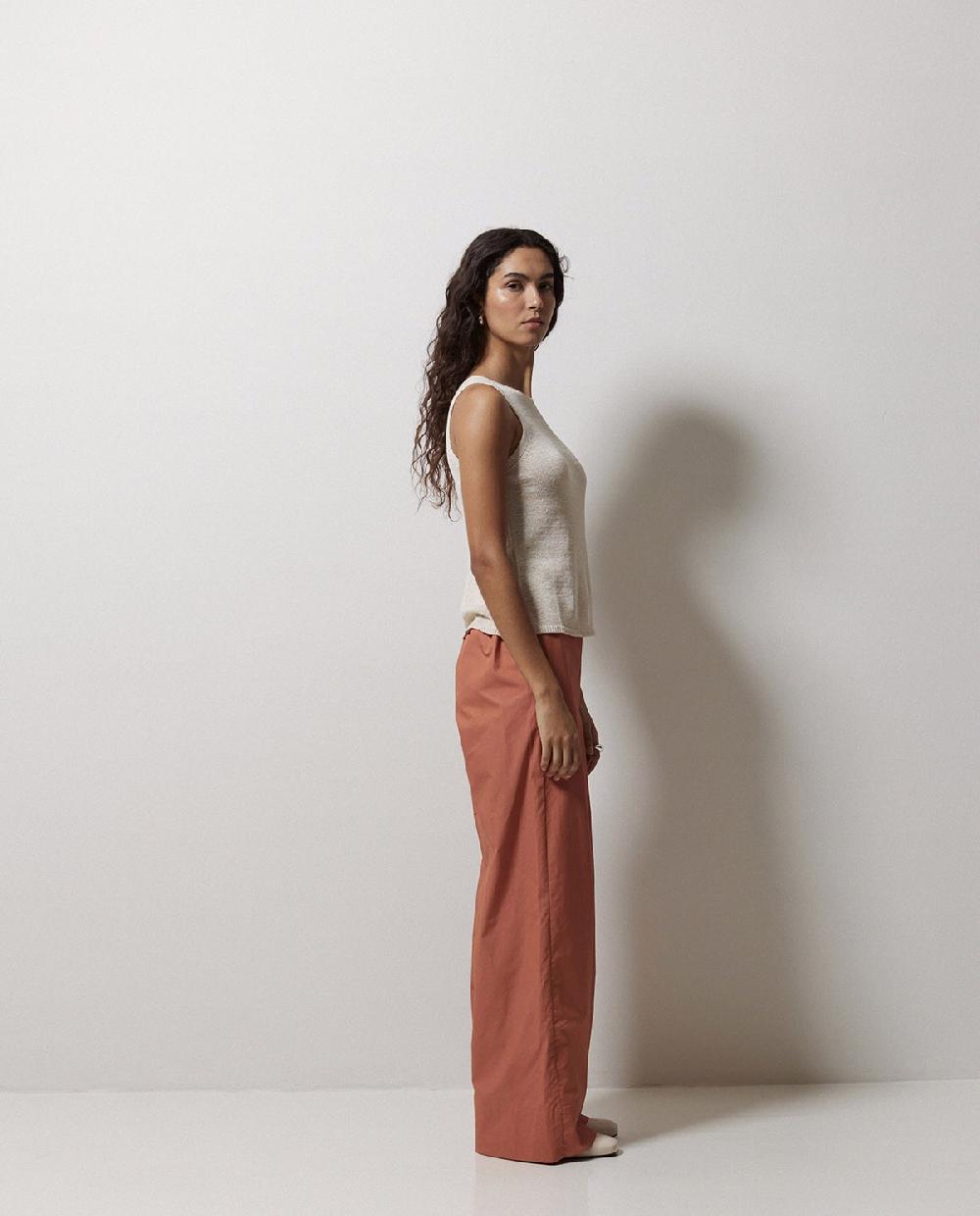 Yerse Pantalones Popelín Wide Leg Terracota