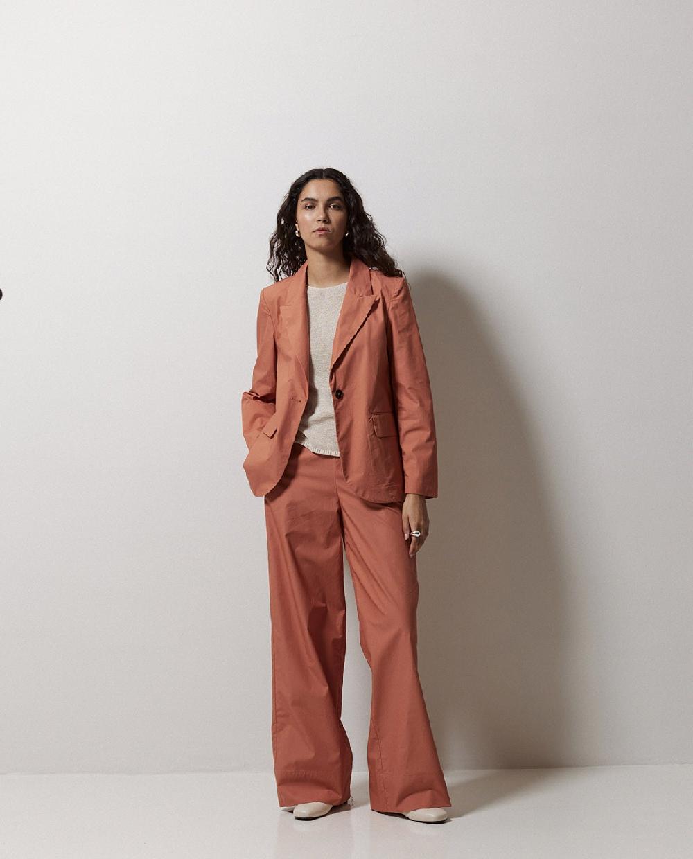 yerse Pantalones popelín wide leg terracota