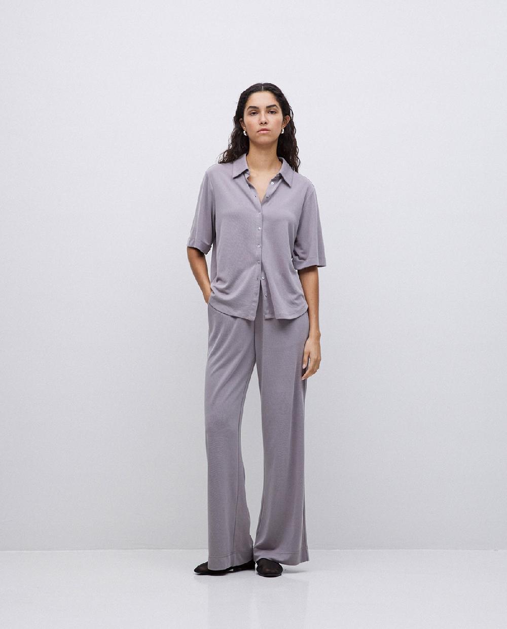 Yerse Pantalones Punto Fluidos Gris