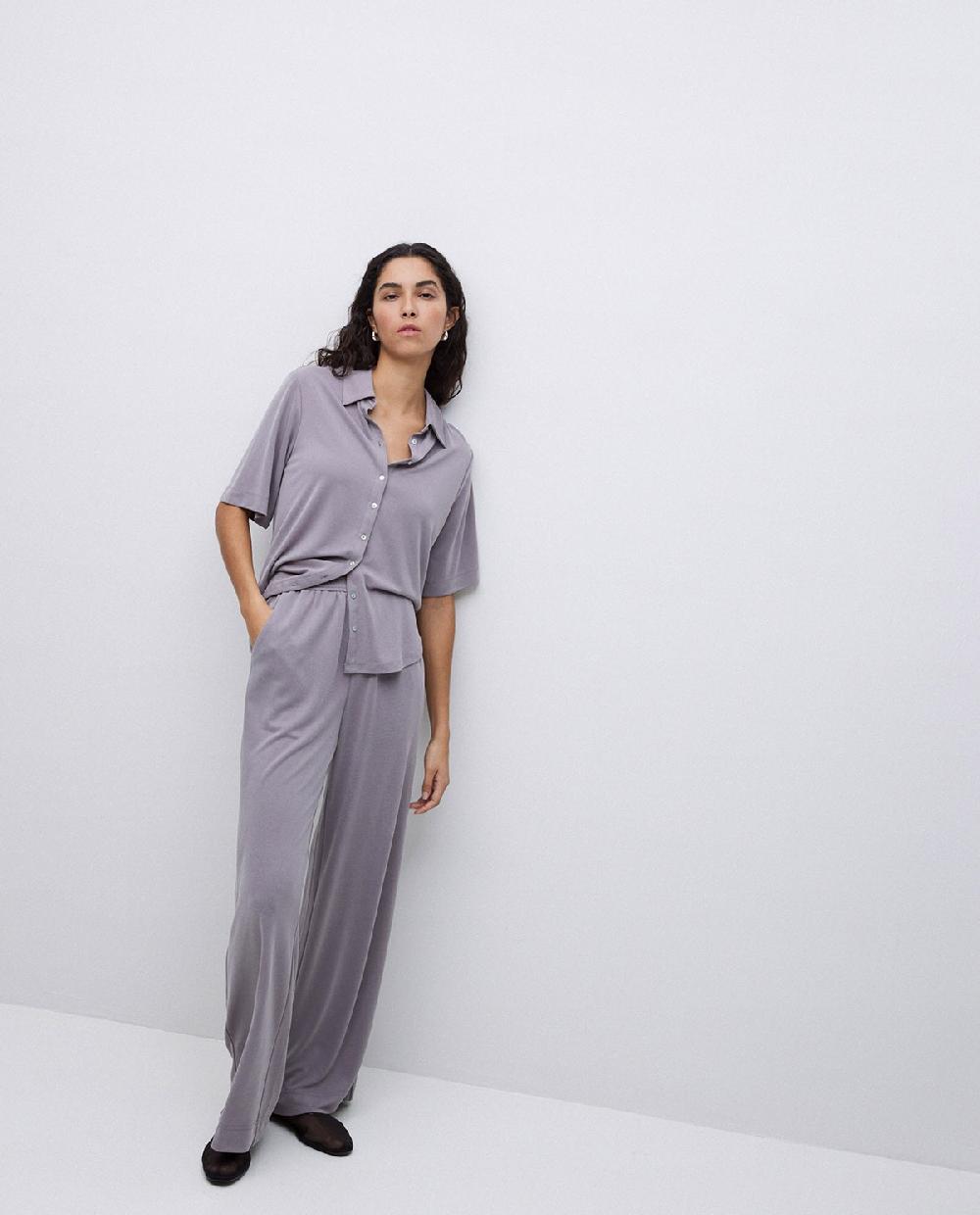 Yerse Pantalones Punto Fluidos Gris