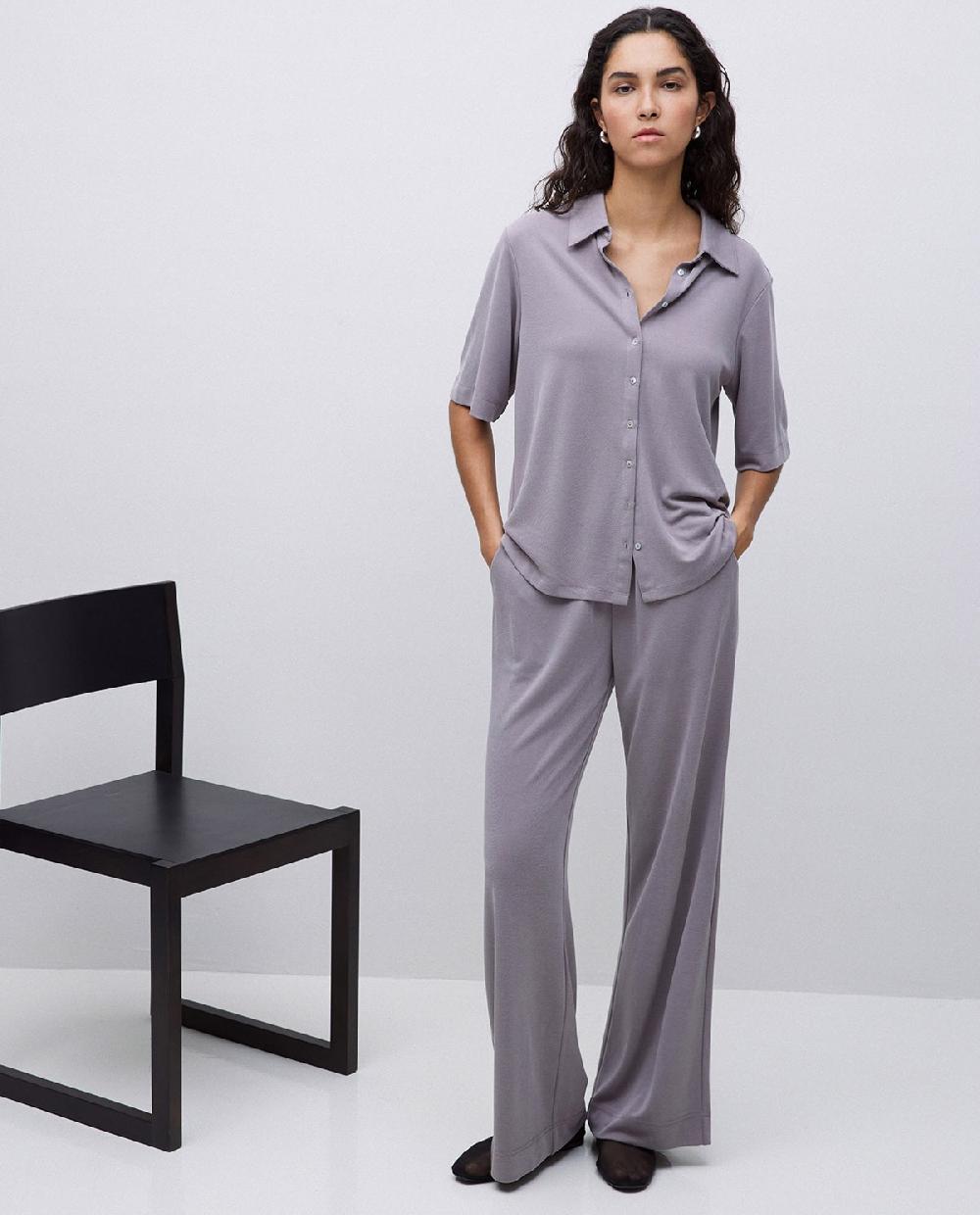 yerse Pantalones punto fluidos gris