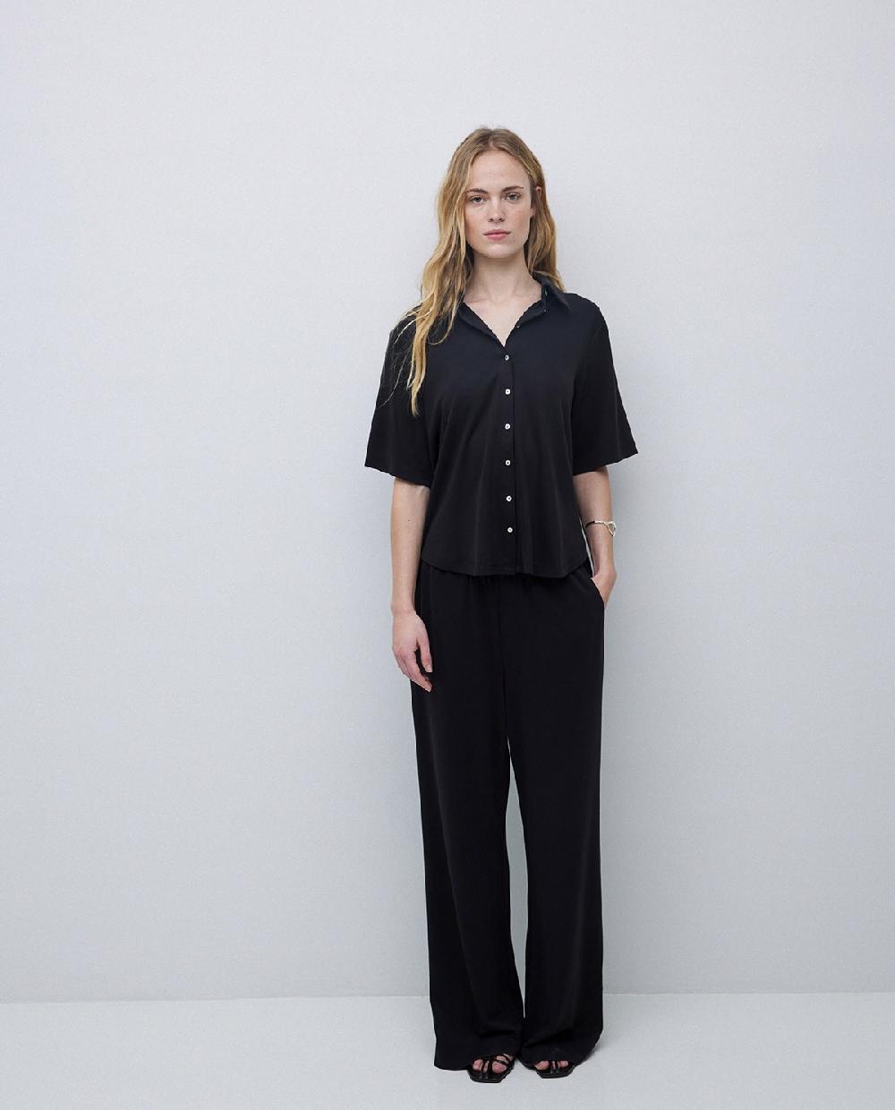 yerse Pantalones punto fluidos negro