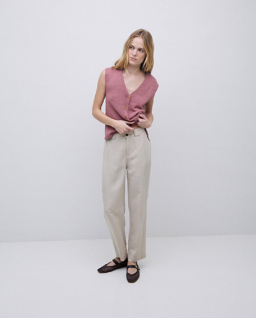 Yerse Pantalones Rectos Tencel Beige