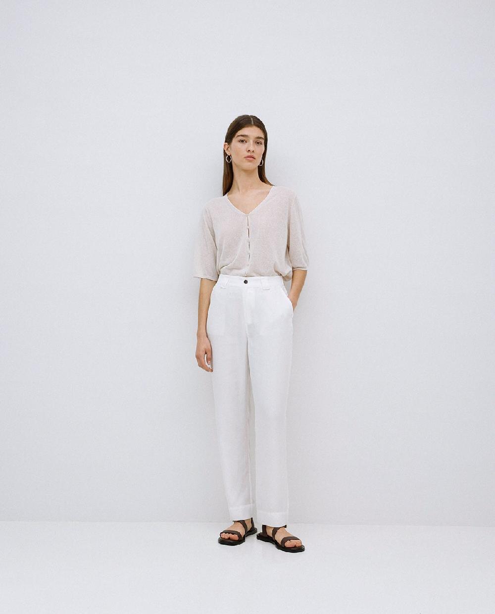 yerse Pantalones rectos tencel blanco