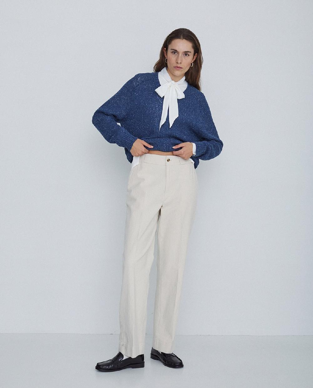 Yerse Pantalones Sarga De Algodón Rectos Crudo