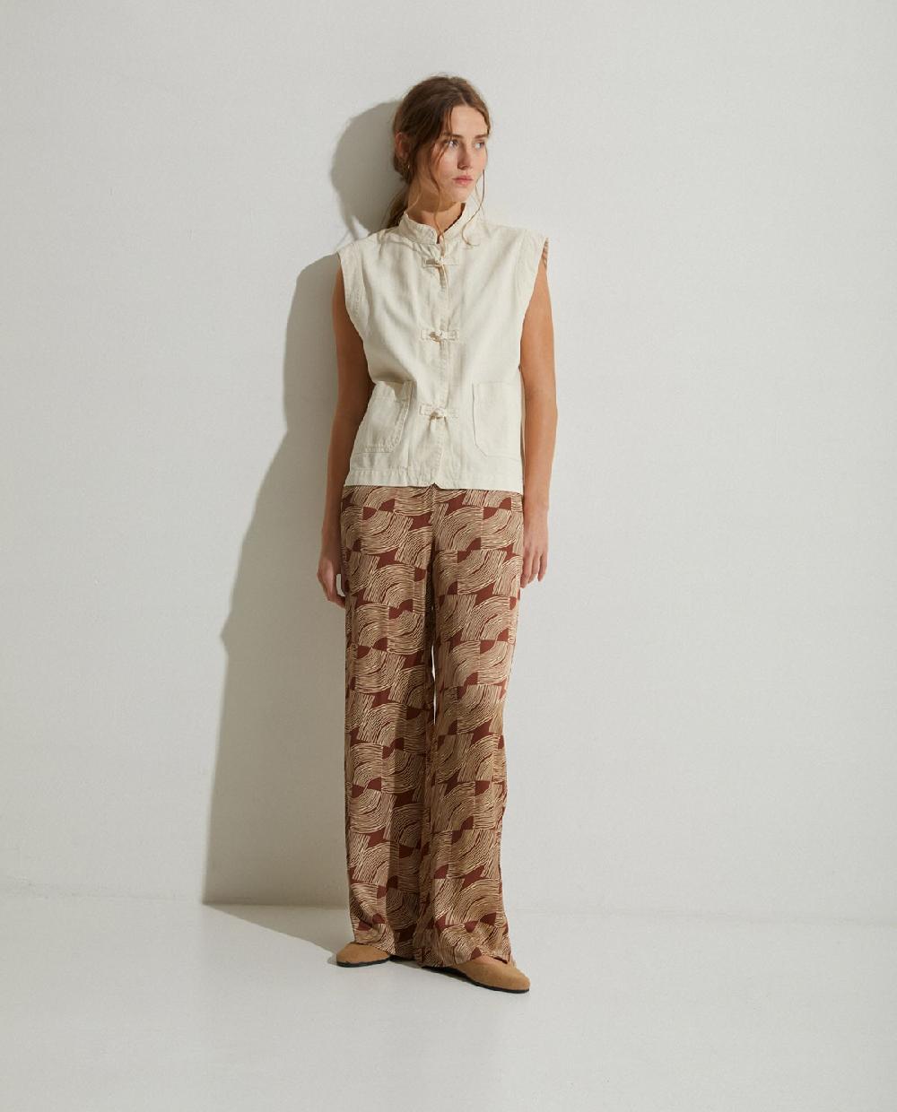 Yerse Pantalones Satén Fluidos Chocolate