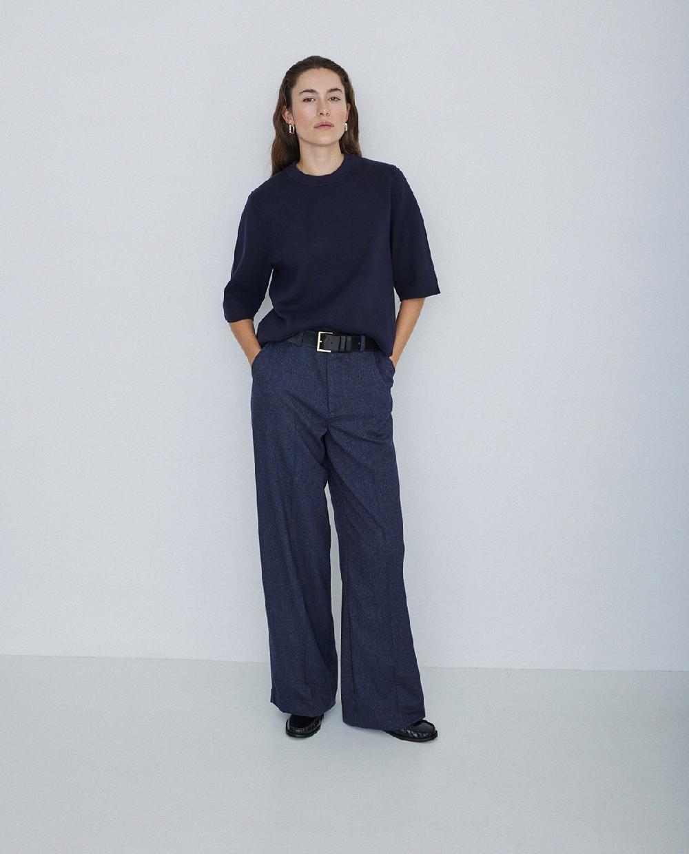 Yerse Pantalones Wide Leg Azul Marino