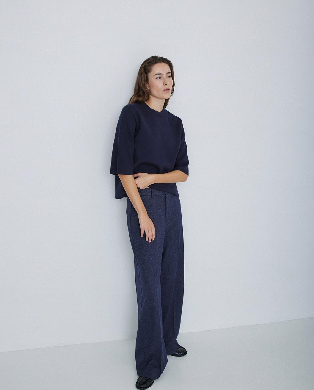 Yerse Pantalones Wide Leg Azul Marino