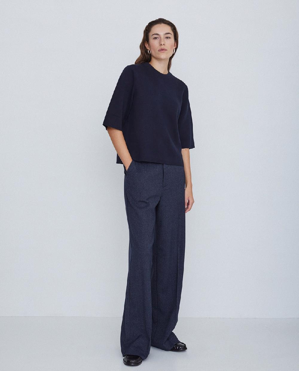 yerse Pantalones wide leg azul marino