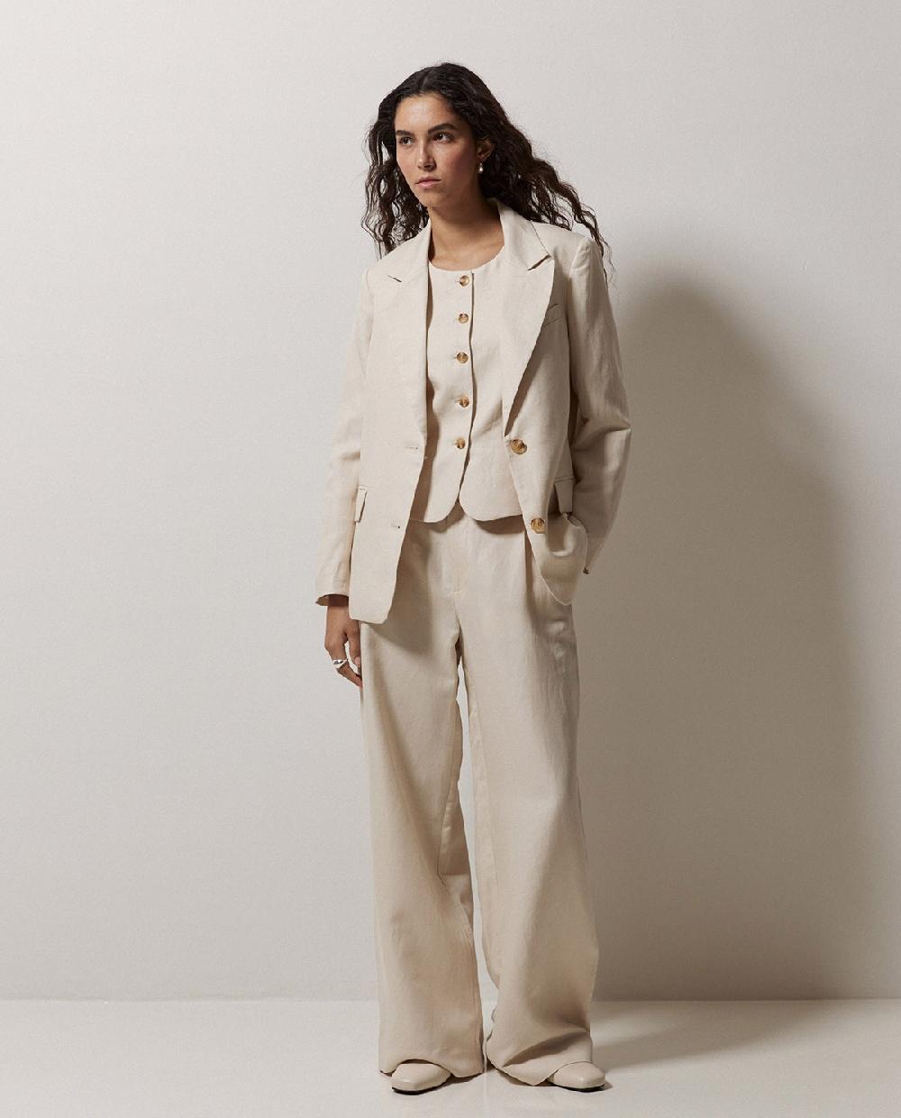 Yerse Pantalones Wide Leg Pinzas Crudo