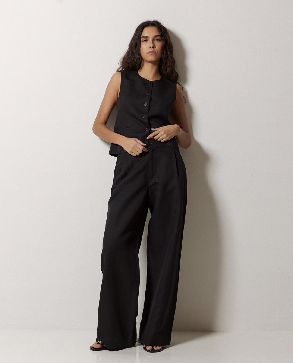 Yerse Pantalones Wide Leg Pinzas Negro