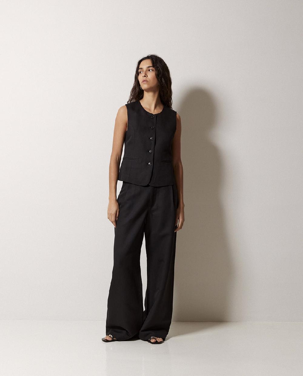 Yerse Pantalones Wide Leg Pinzas Negro