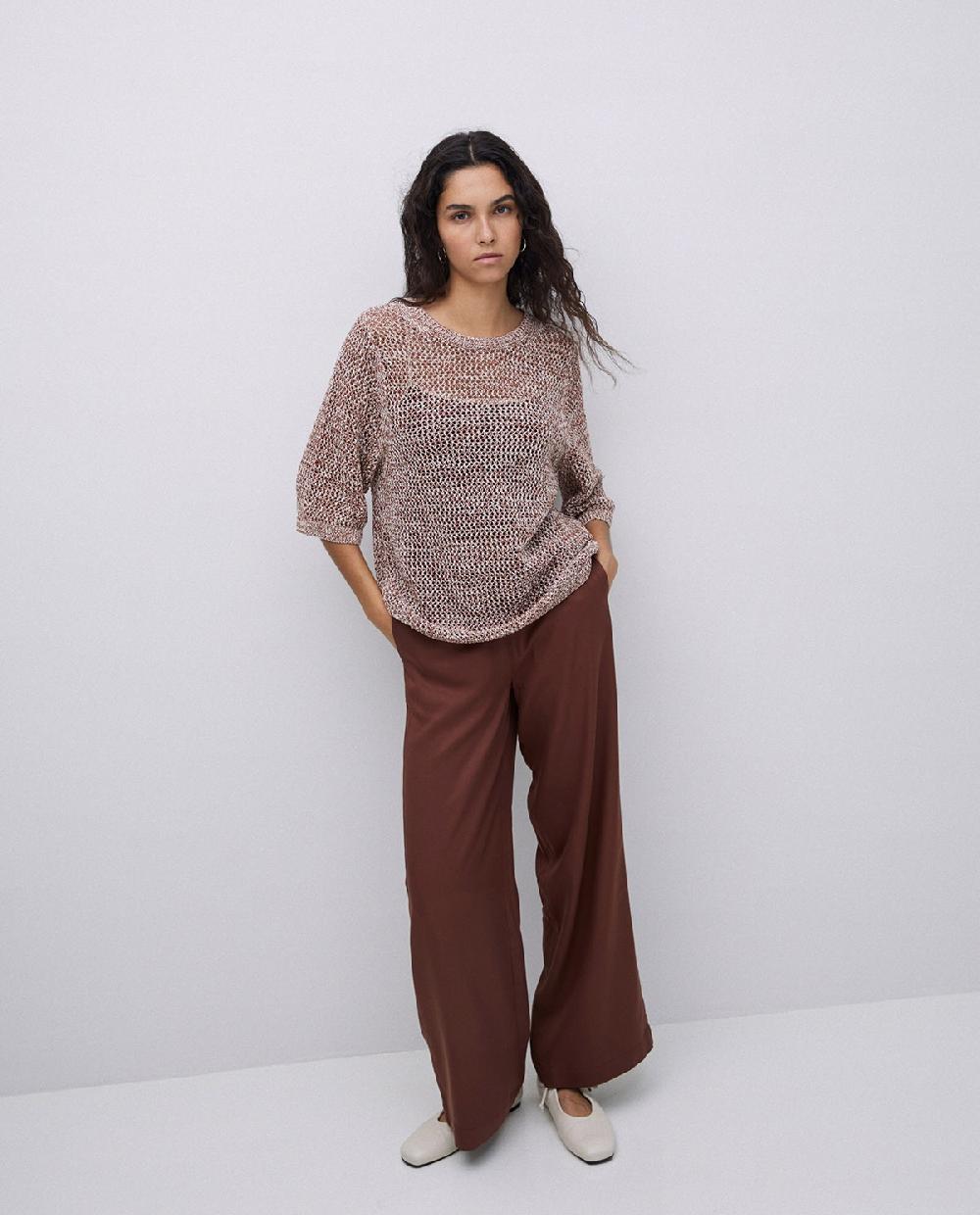 yerse Pantalones wide leg tencel chocolate