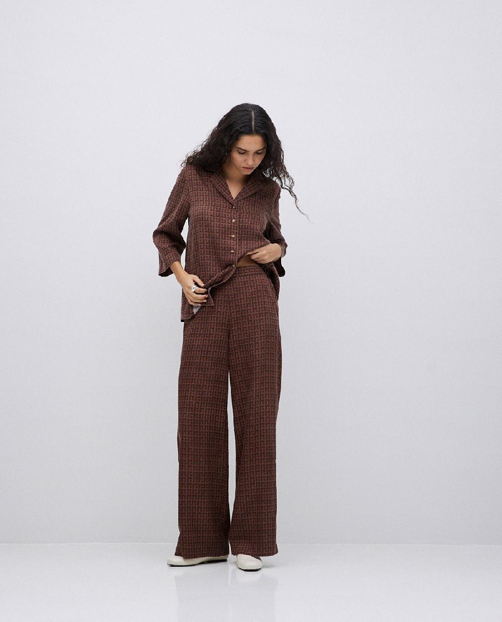 Yerse Pantalones Wide Leg Tencel Marrón