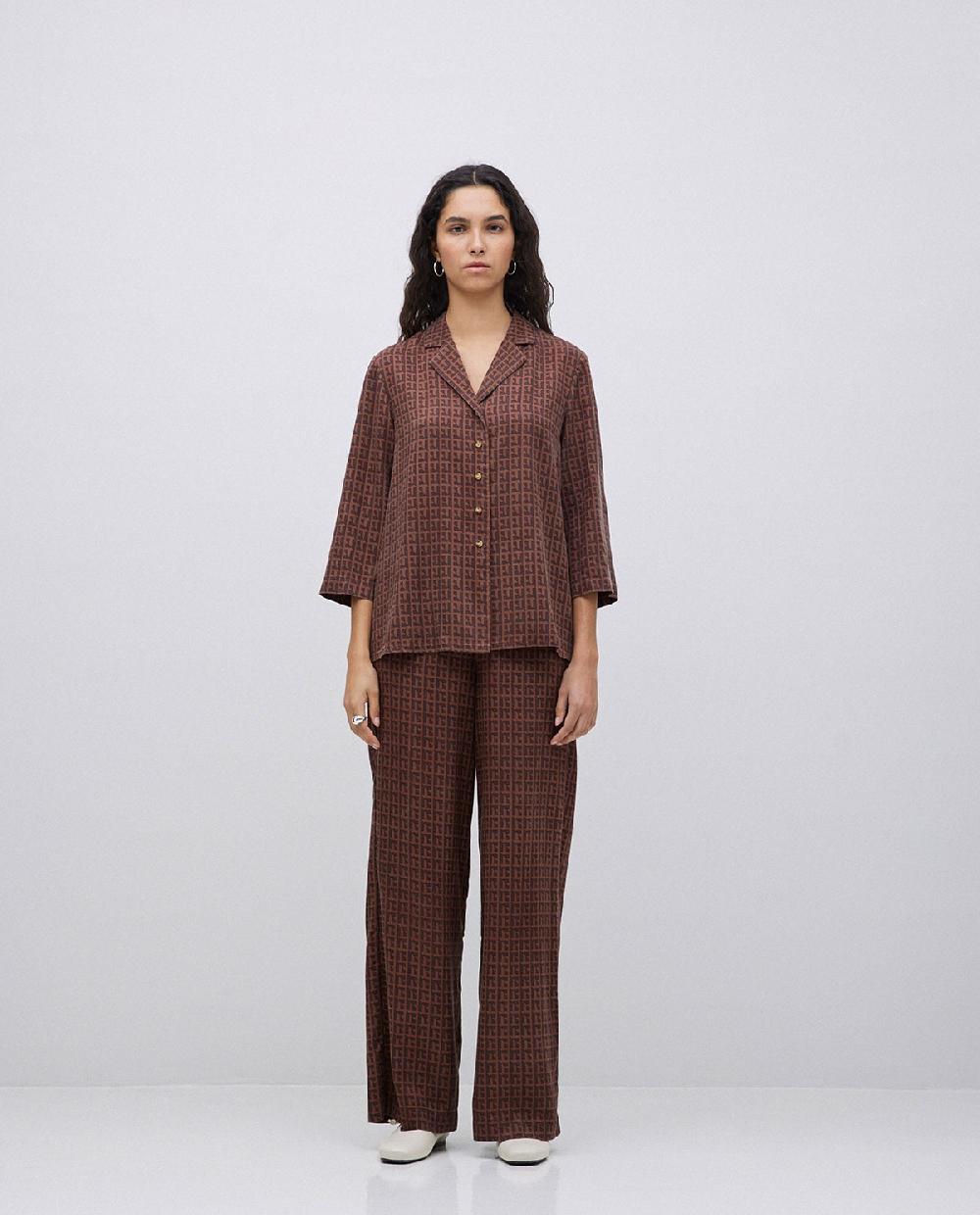 Yerse Pantalones Wide Leg Tencel Marrón