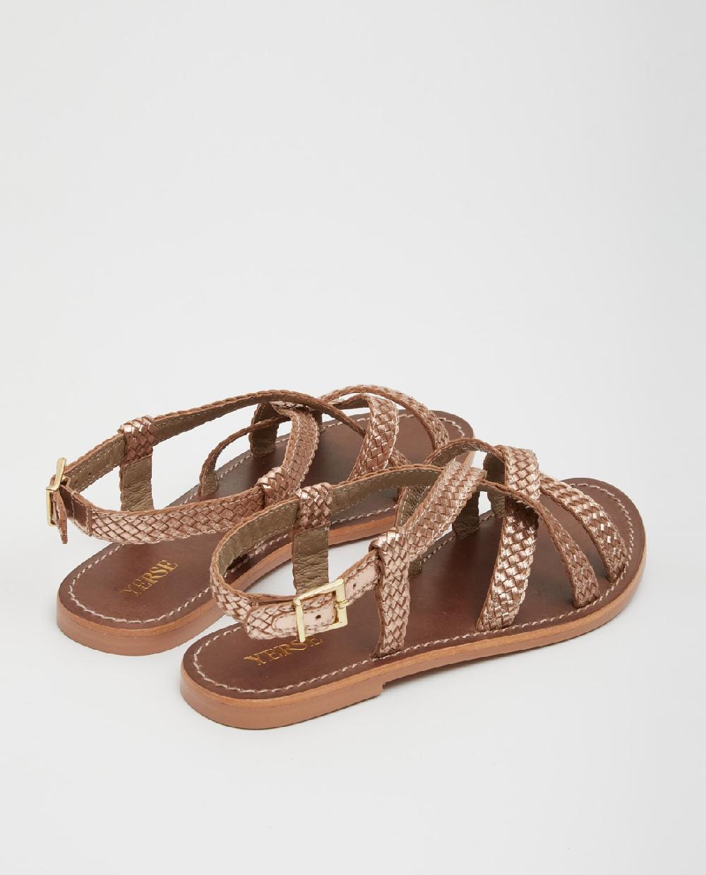 Yerse Sandalia Tiras Trenzadas Dorado