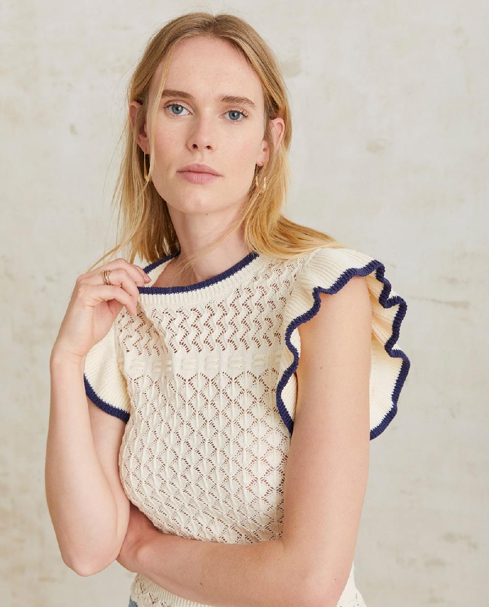 Yerse Top Algodón Volantes Crudo