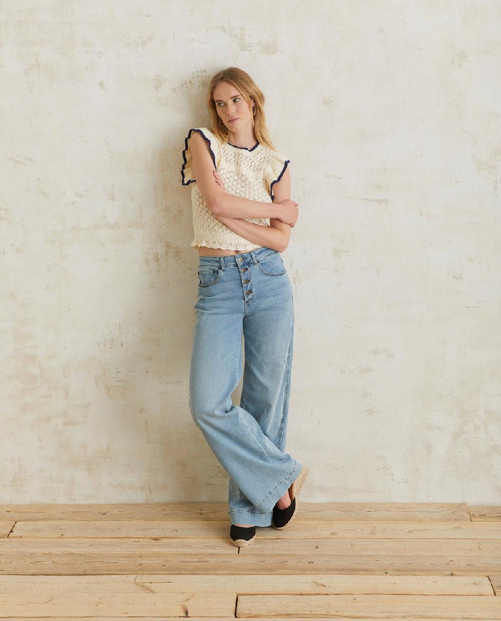 Yerse Top Algodón Volantes Crudo