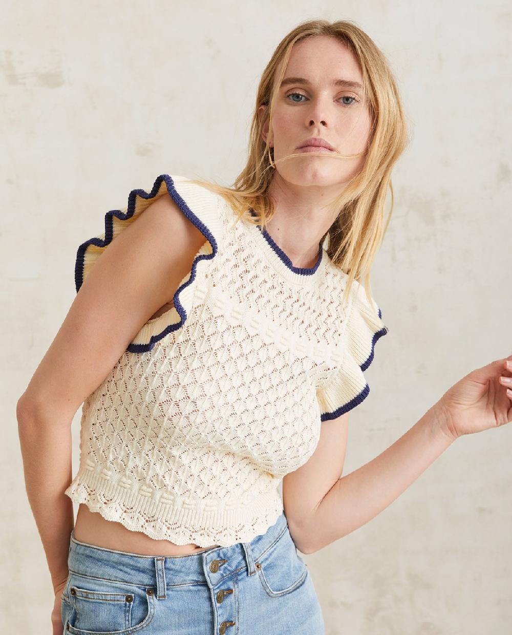 yerse Top algodón volantes crudo