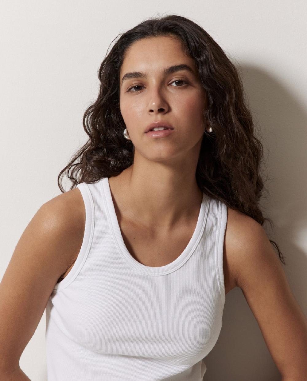 yerse Top canalé 100% algodón orgánico blanco