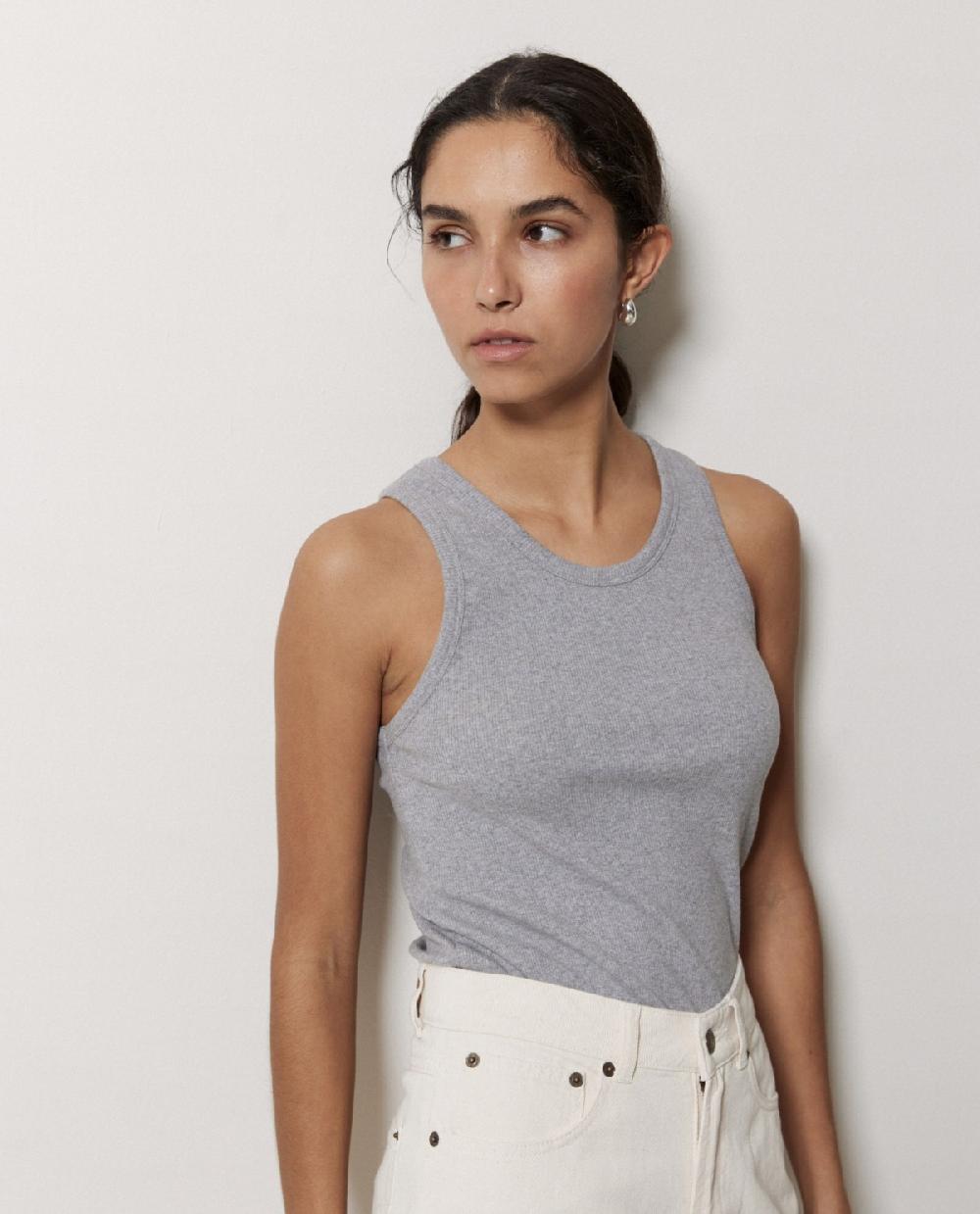 yerse Top canalé 100% algodón orgánico gris claro