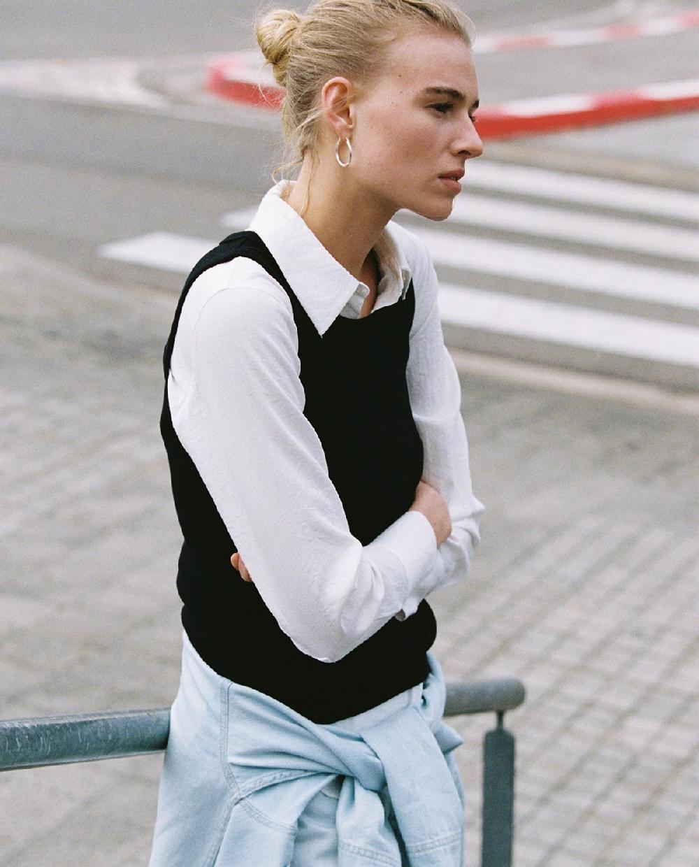 Yerse Top Canalé 100% Algodón Orgánico Negro