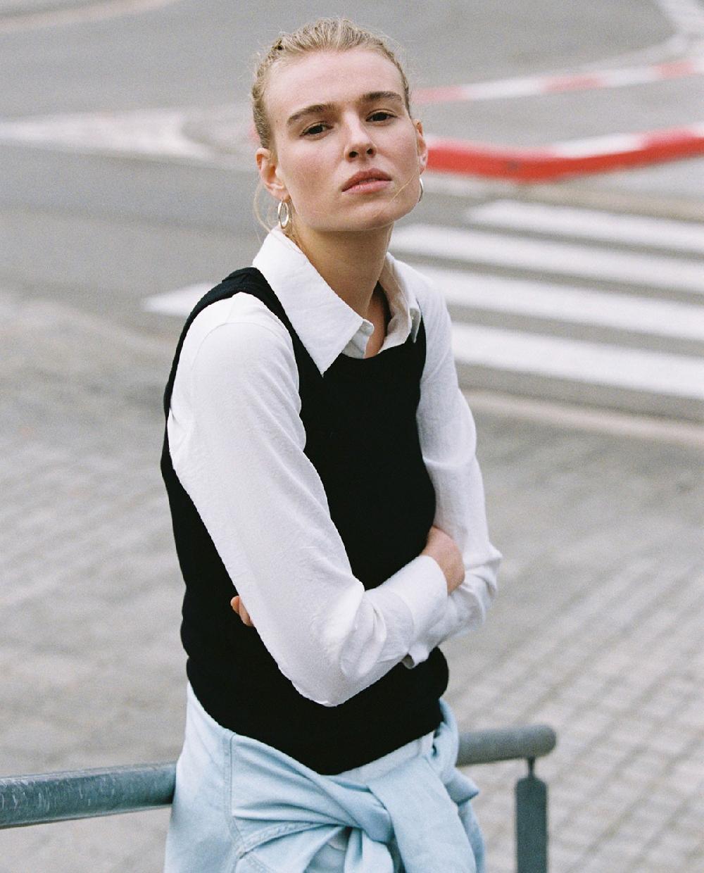 yerse Top canalé 100% algodón orgánico negro