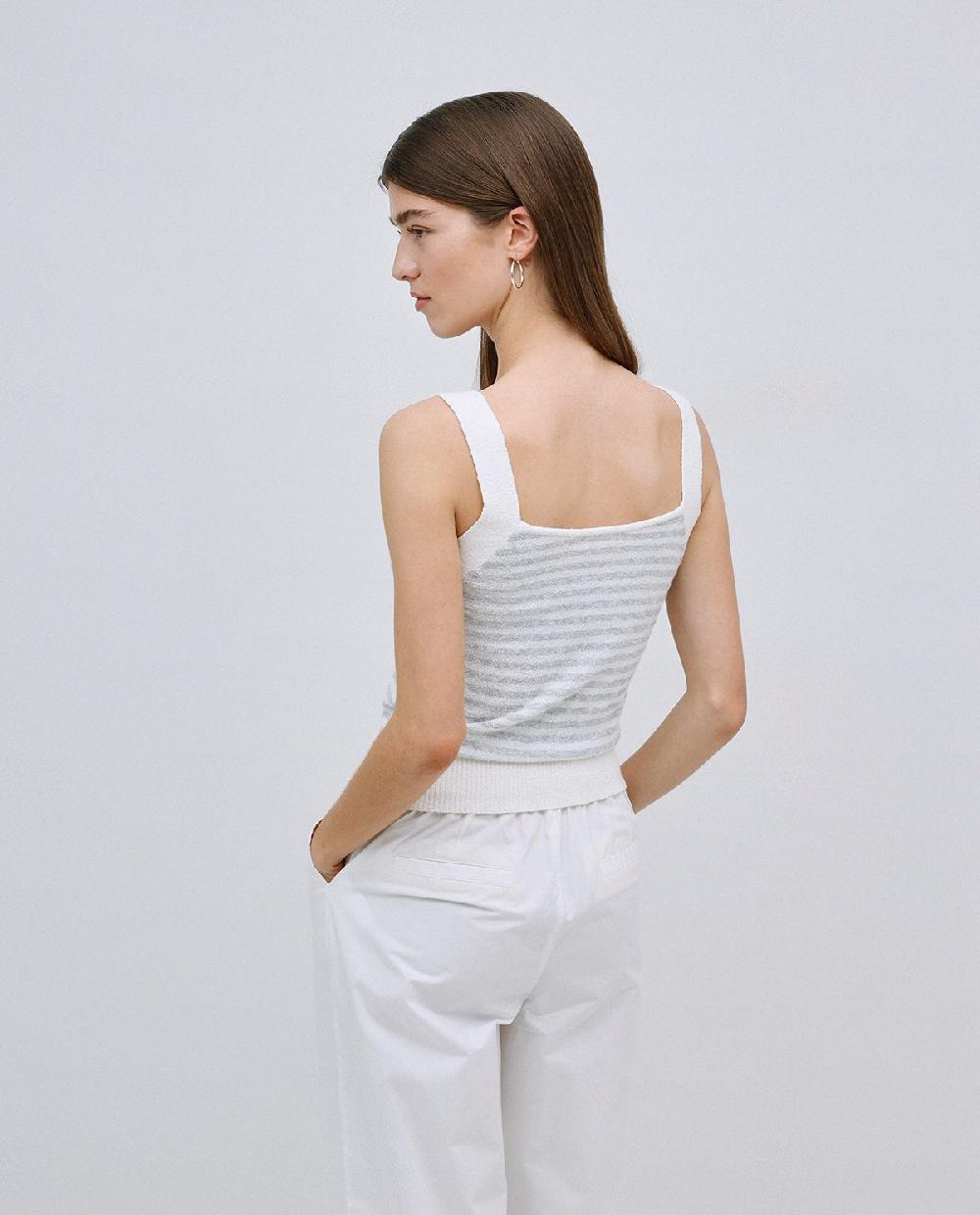 Yerse Top Tirantes Escote Pico Rayas Gris