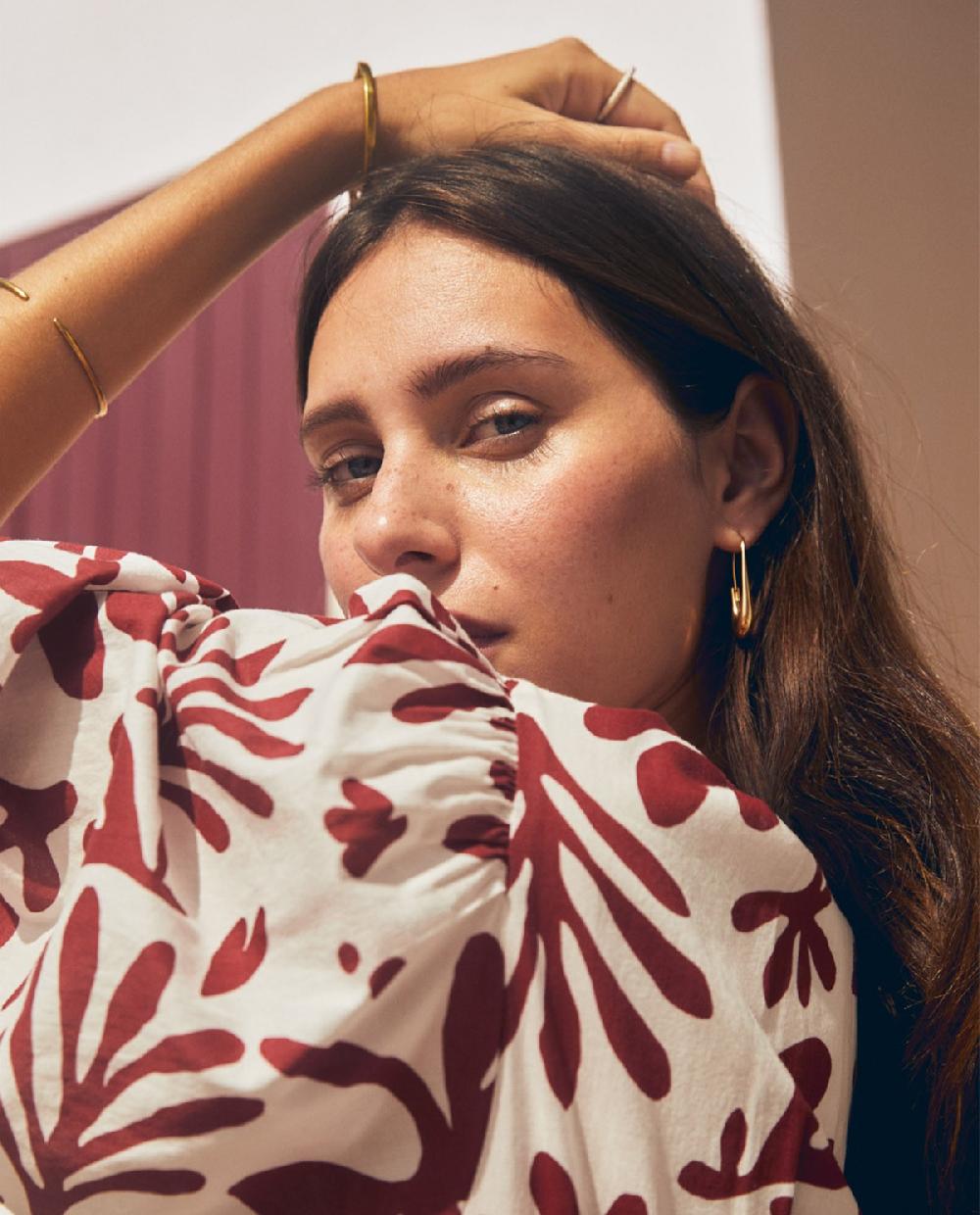 Yerse Vestido Algodón Flores Crudo